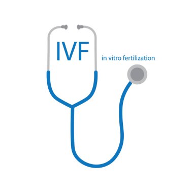 IVF (ın Vitro fertilizasyon) metin ve stetoskop simge vektör çizim