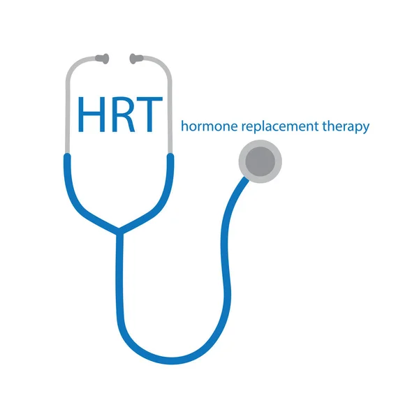 Terapia ormonale sostitutiva HRT testo e stetoscopio icono- vettoriale illustrazione — Vettoriale Stock