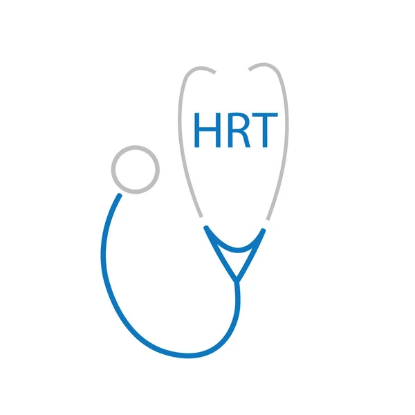 HRT (terapia ormonale sostitutiva) acronimo e stetoscopio icono- vettoriale illustrazione — Vettoriale Stock