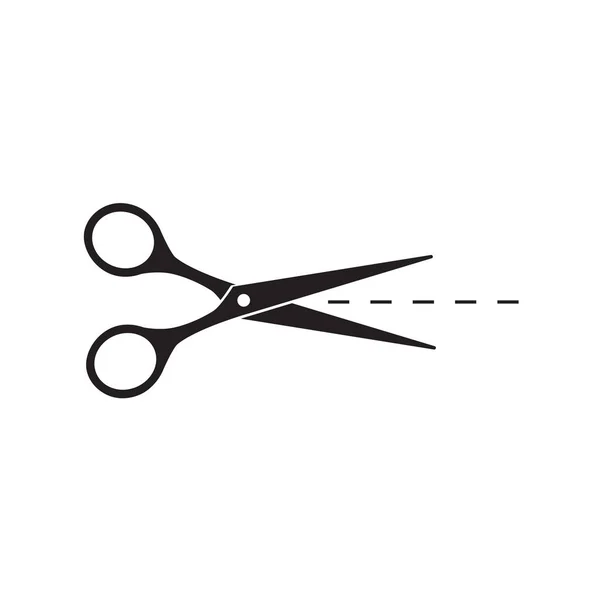 Tesoura preta com linha de corte icon- ilustração vetorial — Vetor de Stock
