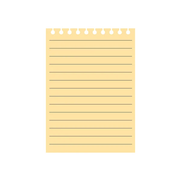 Notebook yellow lined paper sheet- vector illustration — Stock Vector