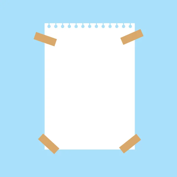 Cuaderno hoja de papel blanco pinchado con cinta adhesiva-vector de ilustración — Vector de stock