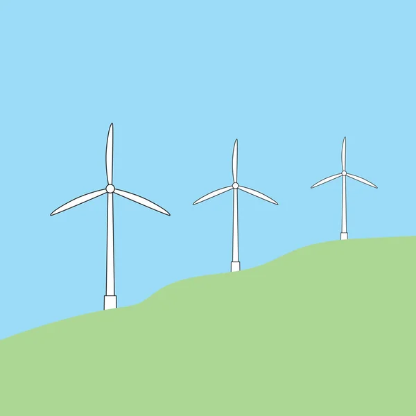 Windmills on green field- vector illustration — Stock Vector