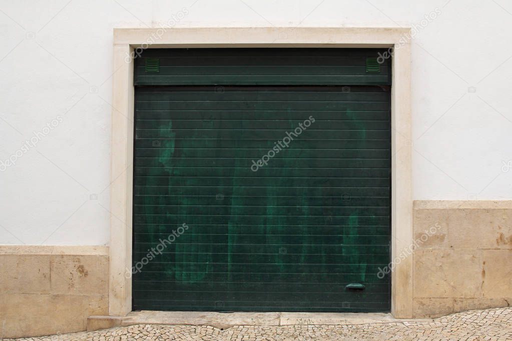 green garage door