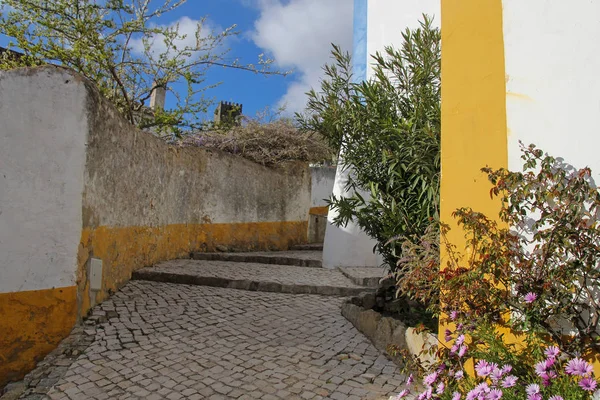 Una de las calles estrechas y encantadoras de Obidos, Portugal — Foto de Stock