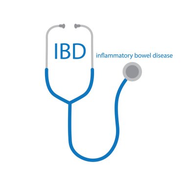 IBD İnflamatuar bağırsak hastalığı metin ve stetoskop simge vektör çizim