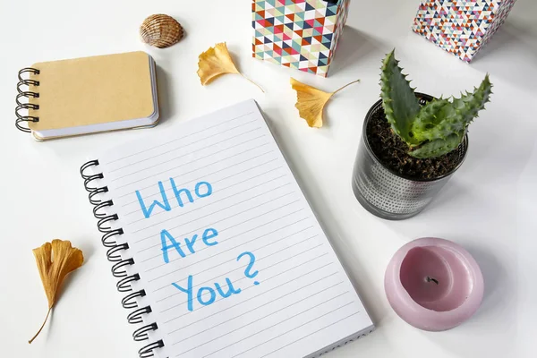 Who Are You? written in notebook on white table — Stock Photo, Image