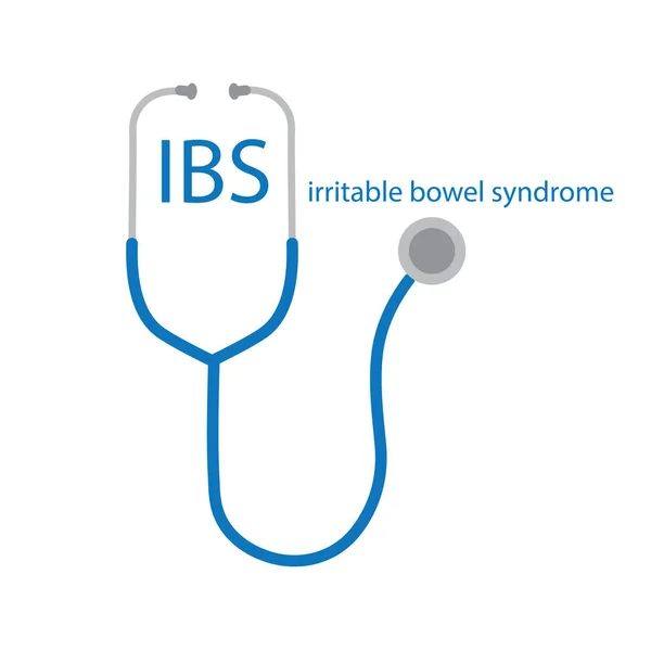 IBS Sindrome dell'intestino irritabile testo e stetoscopio icono- vettoriale illustrazione — Vettoriale Stock