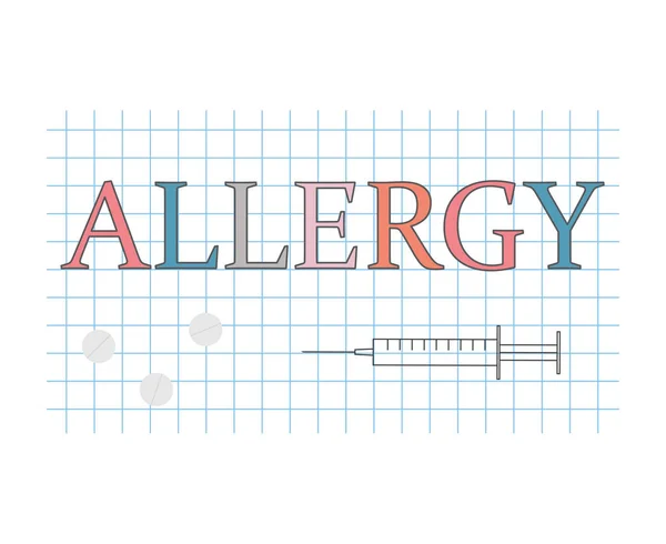 Palabra de alergia en hoja de papel a cuadros-ilustración vectorial — Vector de stock