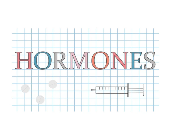 Hormônios palavra na folha de papel quadriculado- ilustração vetorial —  Vetores de Stock