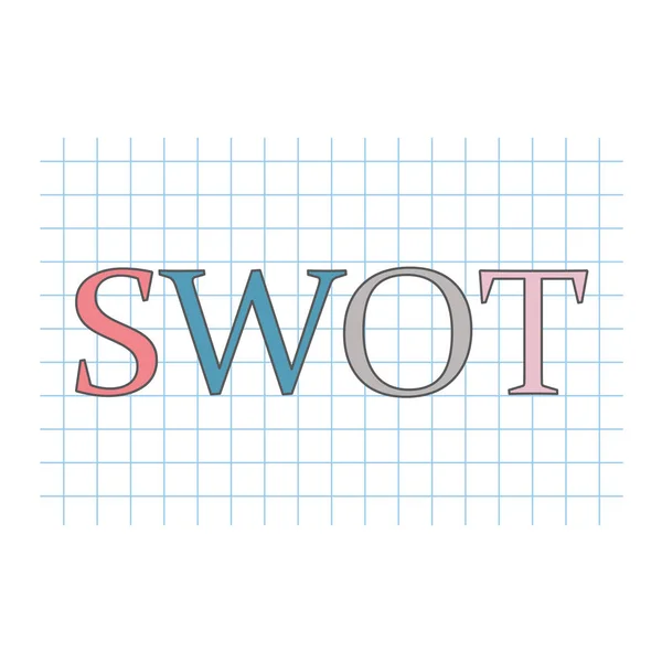 SWOT (Fortalezas Debilidades Oportunidades Amenazas) acrónimo en papel a cuadros-vector ilustración — Vector de stock