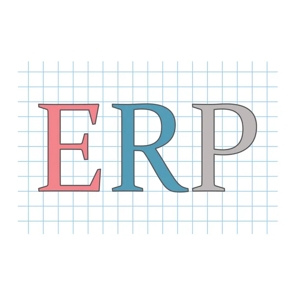 ERP (Enterprise Resource Planning) akronym på rutiga papper ark — Stock vektor