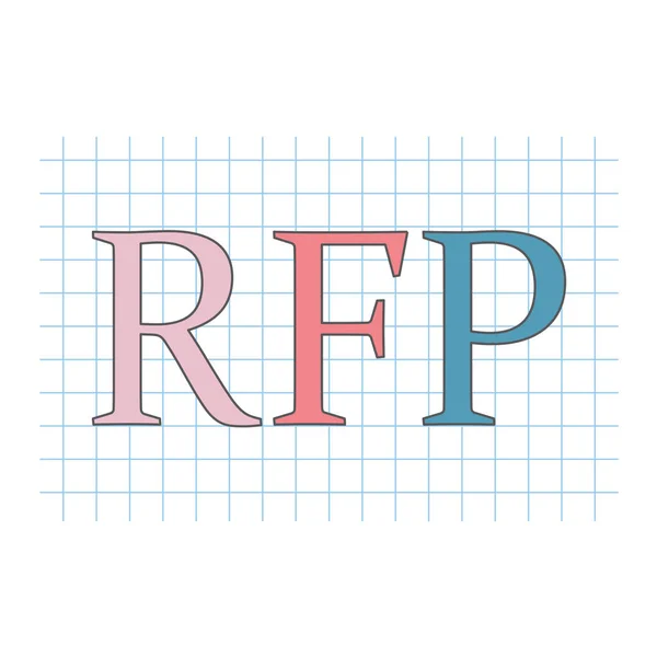 Rfp (Ausschreibung) Akronym geschrieben auf kariertem Papierbogen — Stockvektor
