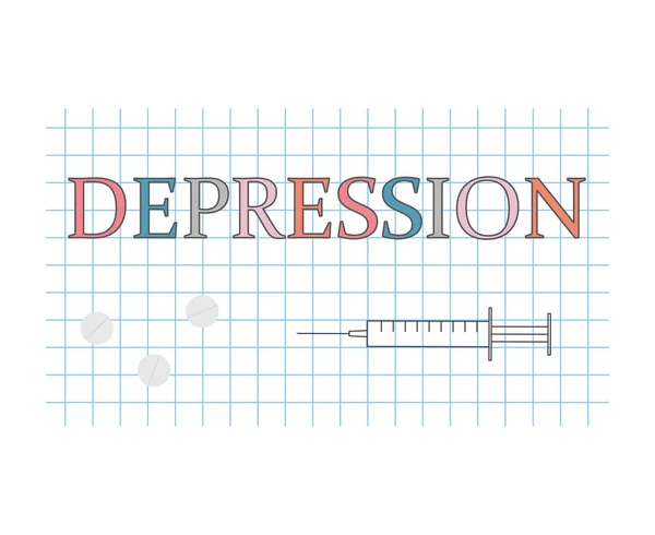 Palabra Depresión Hoja Papel Cuadros Vector Ilustración — Vector de stock