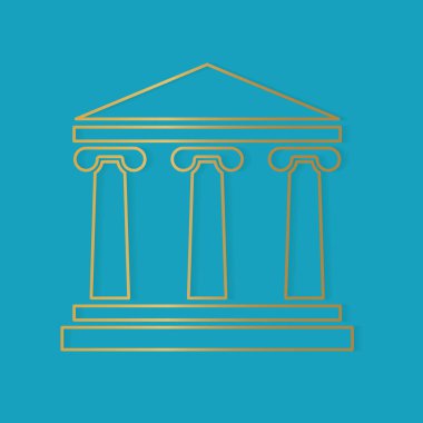 Altın banka binası simge-vektör illüstrasyonu
