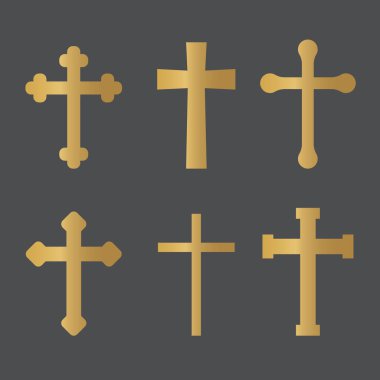 Altın Hıristiyan haç simgesi çizimi seti
