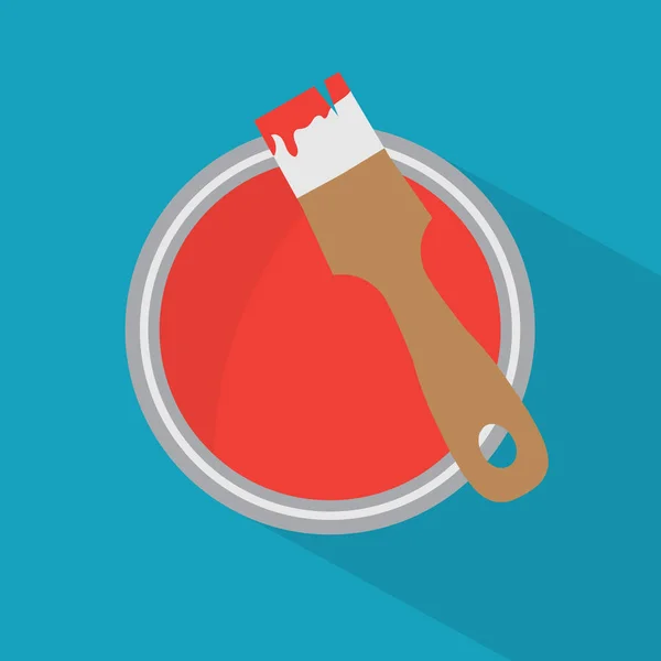 Blik rode verf en penseel icon- vector illustratie — Stockvector