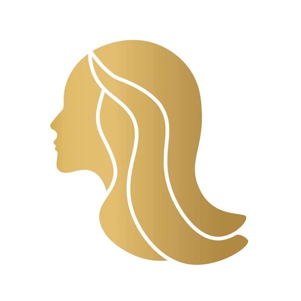 Gyllene kvinna ansikte, skönhet, frisör salong ikon- vektor illustration — Stock vektor