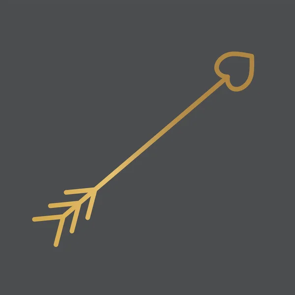 Corazón dorado con la flecha icono- vector de ilustración — Vector de stock