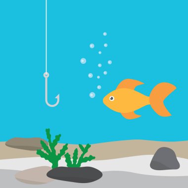 Altın balık ve balık oltası - vektör çizimi