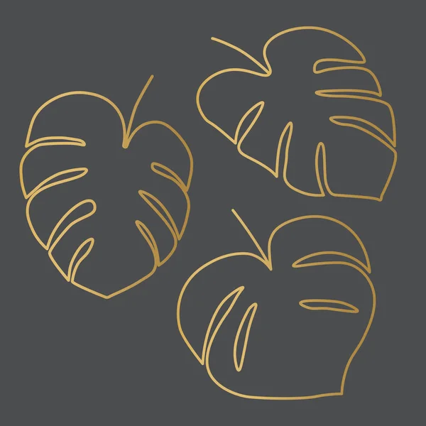 Goldene Monstera Palmblatt Ikone - Vektorillustration — Stockvektor
