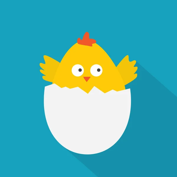 Grappig pasen concept, kip in een eierschelp - vector illustratie — Stockvector