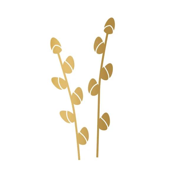 Golden willow catkins ramas- vector de ilustración — Vector de stock