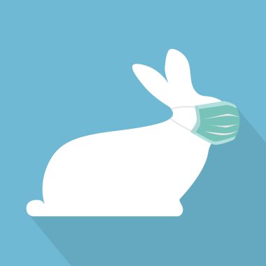 Koruyucu tıbbi maske takan Paskalya tavşanı - vektör çizimi