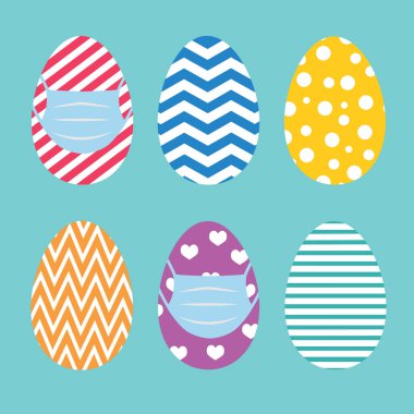 Koruyucu tıbbi maske takan Paskalya yumurtası - vektör çizimi