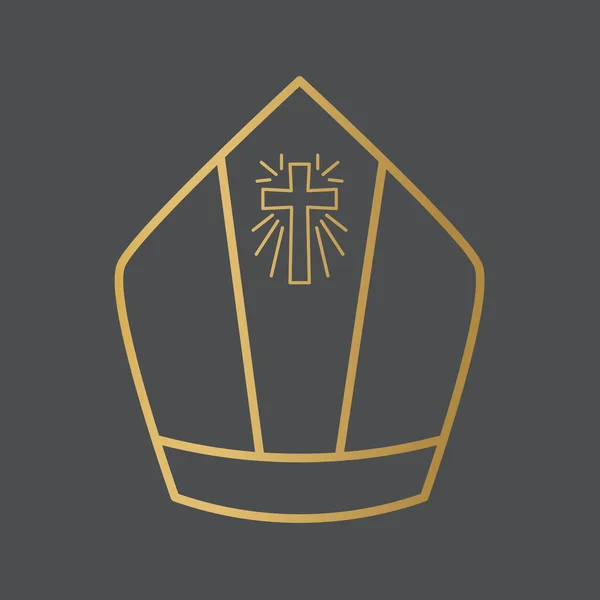 Gouden Paus Bisschop Hoed Icon Vector Illustratie — Stockvector
