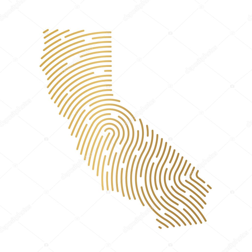golden California map filled with fingerprint pattern- vector illustration