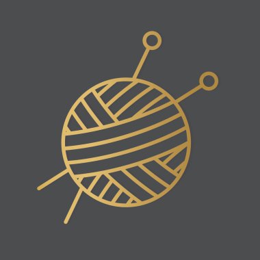 İplik ve iğnelerden oluşan altın top simge-vektör çizimi