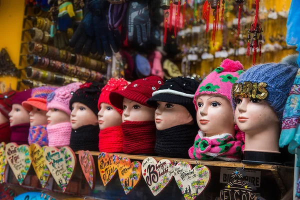 Faces Female Mannequins Wearing Colorful Knitted Woolen Caps Scarfs Store Stock Image