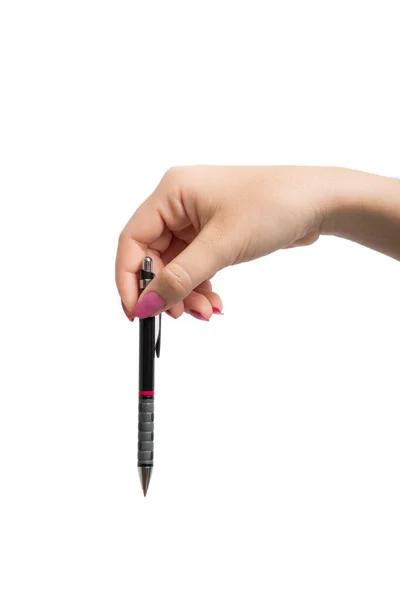 Hand hält schwarzen Stift isoliert — Stockfoto