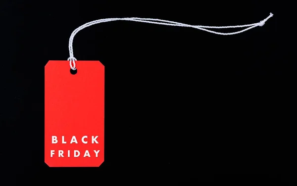 Compras en línea, Promoción Viernes Negro texto en etiqueta roja —  Fotos de Stock
