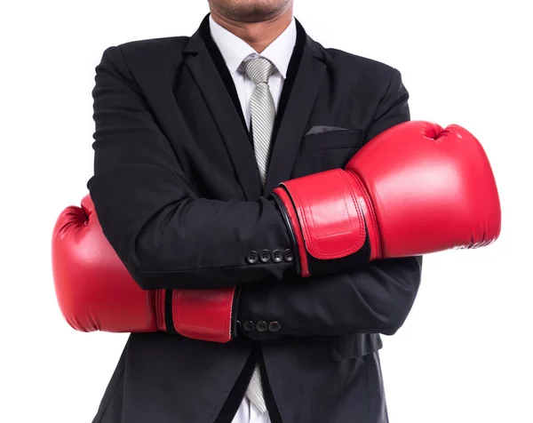 Postura de hombre de negocios con guantes de boxeo —  Fotos de Stock