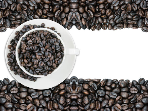 white coffee cup mug and beans