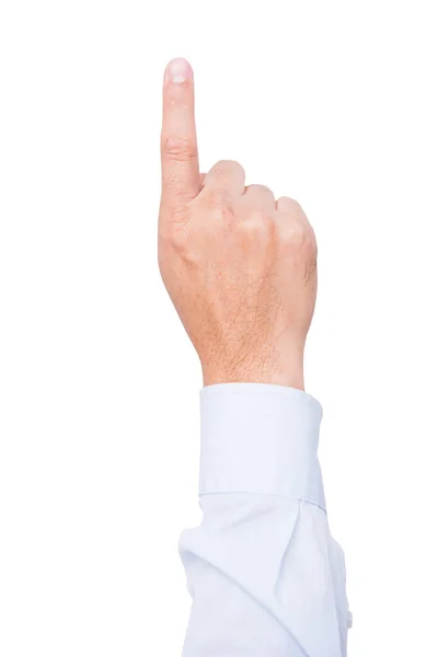 Hombre de negocios mano con el dedo índice apuntando hacia arriba — Foto de Stock