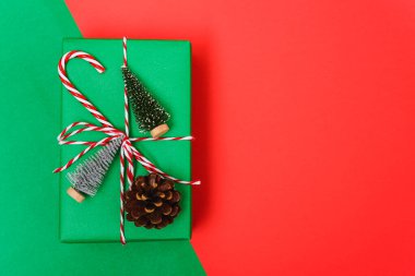 Yeni yıl, Noel Xmas tatil kompozisyonu, Top view hediye açgözlülüğü