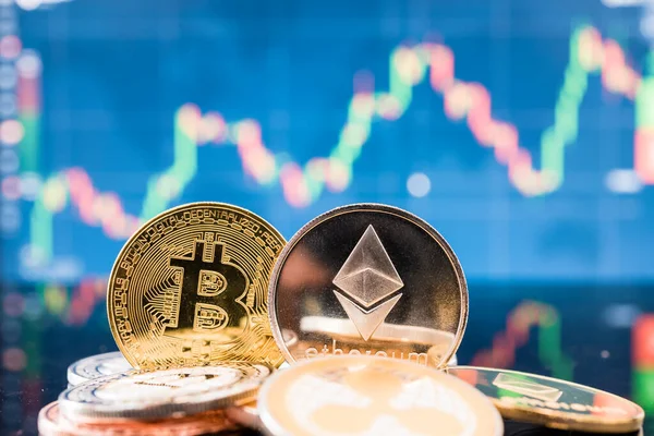 Företag bitcoin och eteriska mynt finansiera pengar — Stockfoto