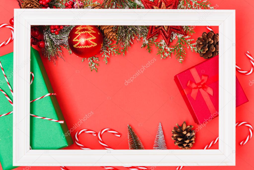Christmas composition decorations, with white Photo frame square