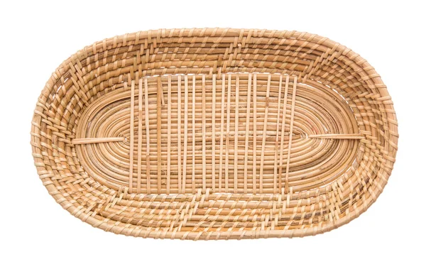 Wood Basket Wicker Wooden Handmade Top View Isolate White Background — Stock Photo, Image