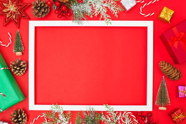 Decorações Composição Natal Ramos Abeto Com Moldura Quadrada Foto Fundo — Fotografia de Stock