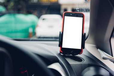 Holder mobil telefon GPS navigasyon haritası boş beyaz ekran