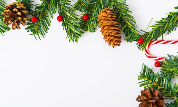 Gelukkig Nieuwjaar Kerstdag Bovenaanzicht Platte Lay Compositie Decoratie Witte Achtergrond — Stockfoto