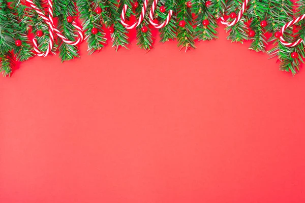 Gelukkig Nieuwjaar Kerstdag Bovenaanzicht Platte Lay Compositie Decoratie Boom Spar — Stockfoto