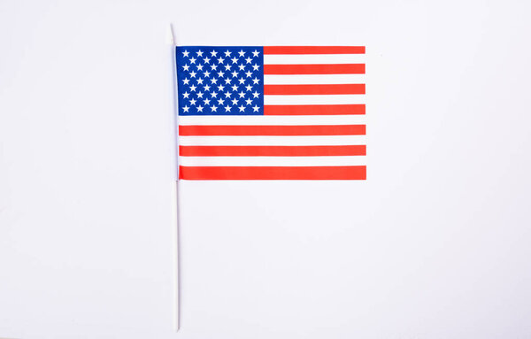 Martin luther king day, flat lay top view, American flag on white background with copy space for your text