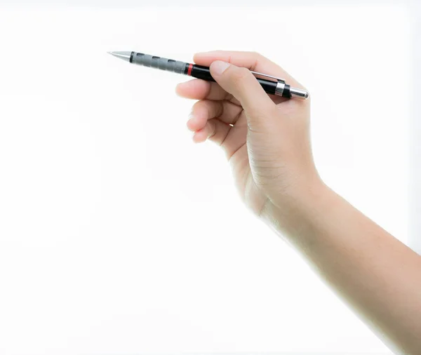 Hand Hold Black Pen Ready Drawing Isolated White Background — Stock Photo, Image