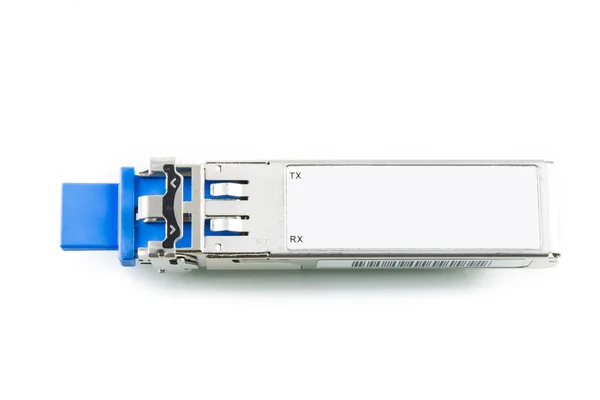 Modulo Ottico Gigabit Sfp Interruttore Rete Isolato Sfondo Bianco — Foto Stock