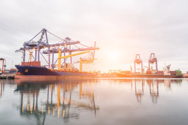 Industrial Container Cargo Freight Ship Working Crane Bridge — Stock Photo, Image